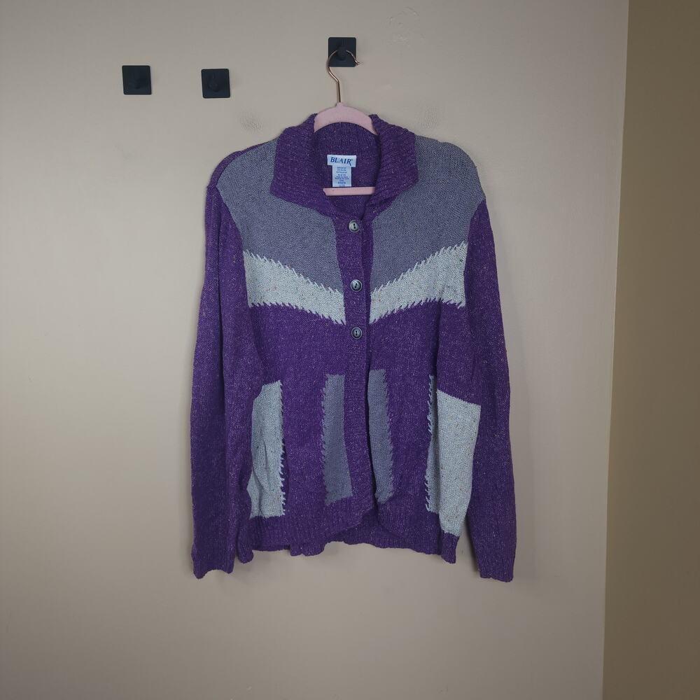 Vintage Blair Purple Colorblock Top Button Cardigan Size 2X